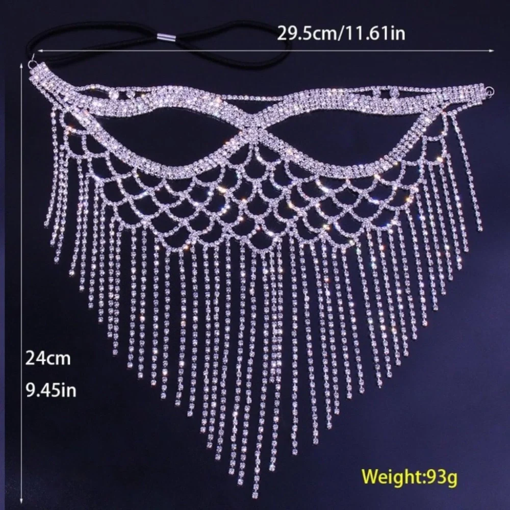 Crystal Tassel Face Mask Halloween Masquerade Mask for Women Jewelry Rhinestone